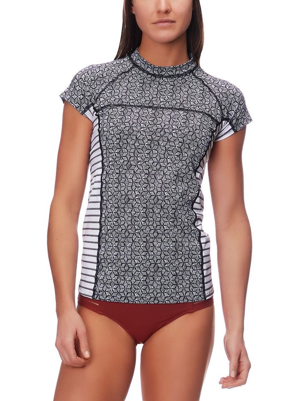 Patagonia Short Sleeved Micro Swell Rashguard, Black & White Batik Hex – Small